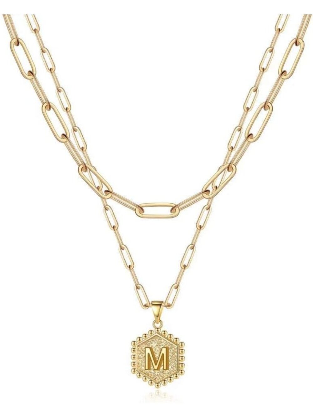 Dainty Initial Necklace, 14K Gold-Plated Layering Jewelry, Cute Hexagon Gift for